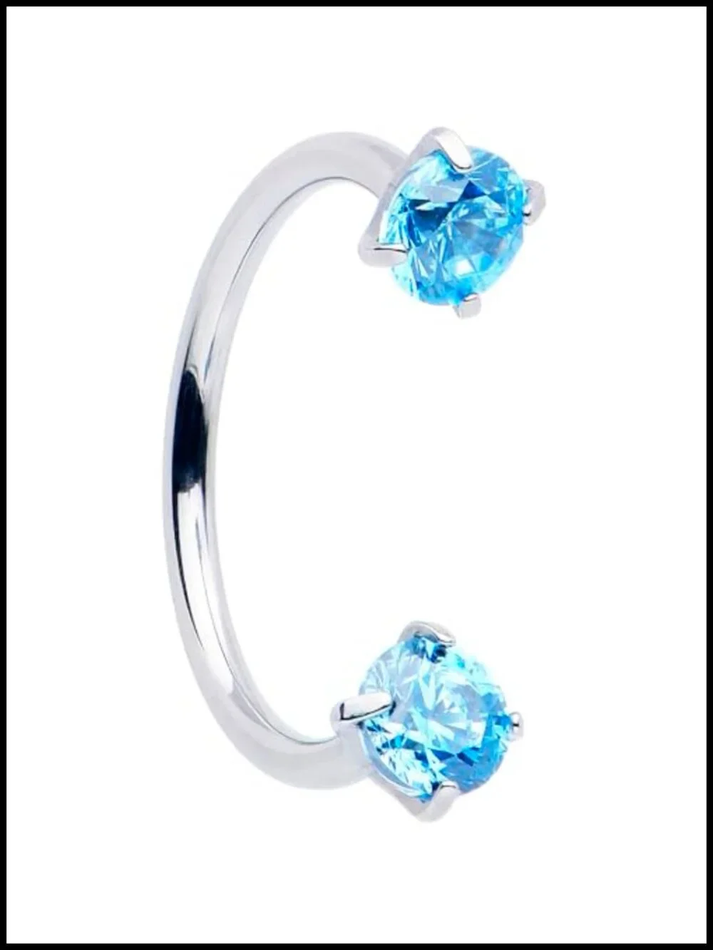 Double Gem Titanium Horseshoe Nose Ring Internally Threaded CZ Piercing